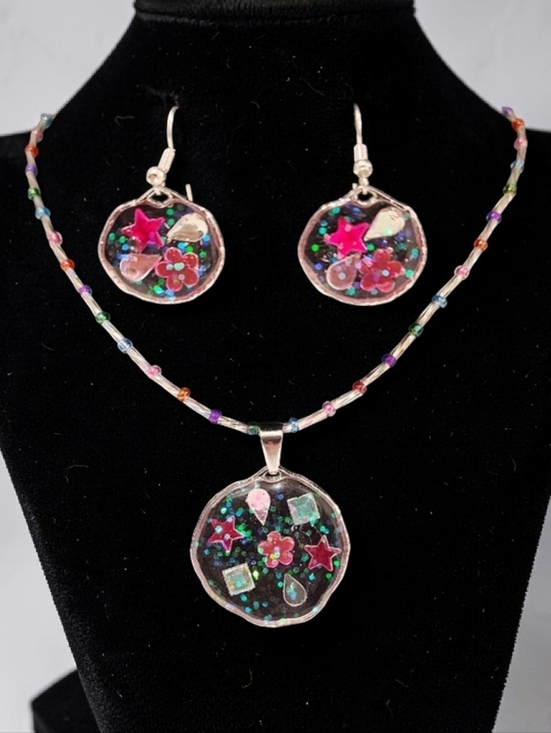 Handmade Jewelry - Handmade Resin Necklace And Matching Earrings Set